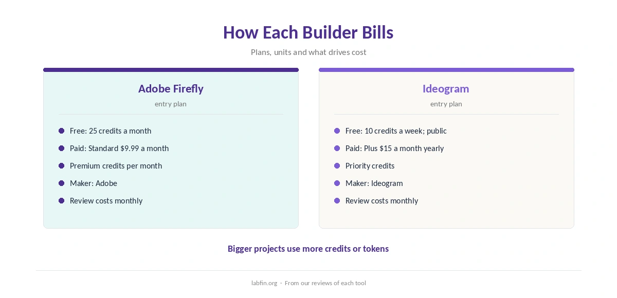 How Adobe Firefly and Ideogram bill: plans, usage and what drives cost
