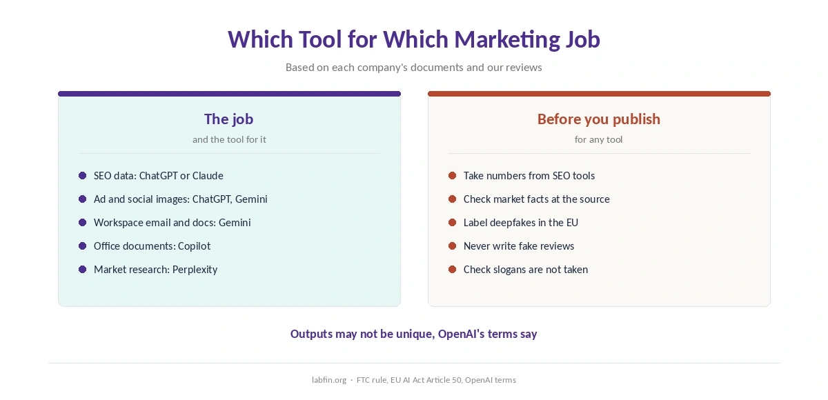 Which AI tool on this list suits SEO, creatives, email and research for marketing teams
