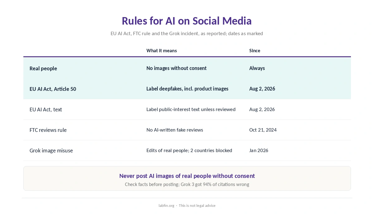 Rules for AI on social media: no deepfakes of real people, EU labels and no fake reviews