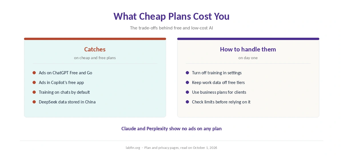 What cheap and free AI plans cost you in ads, training and data location