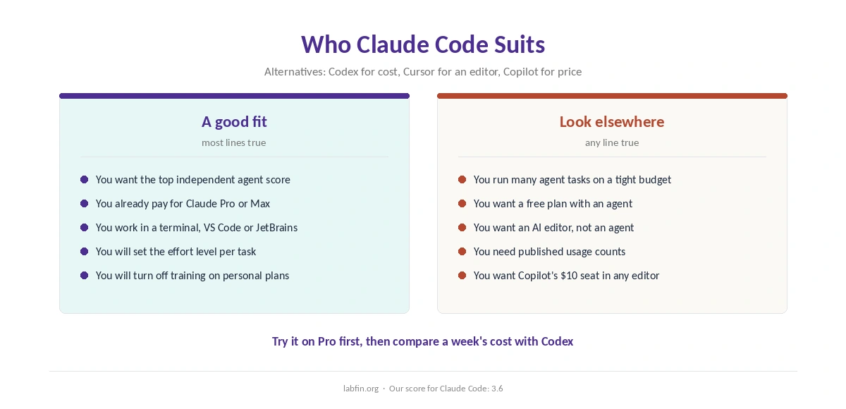 Who Claude Code suits and who should look at Codex, Cursor or GitHub Copilot instead