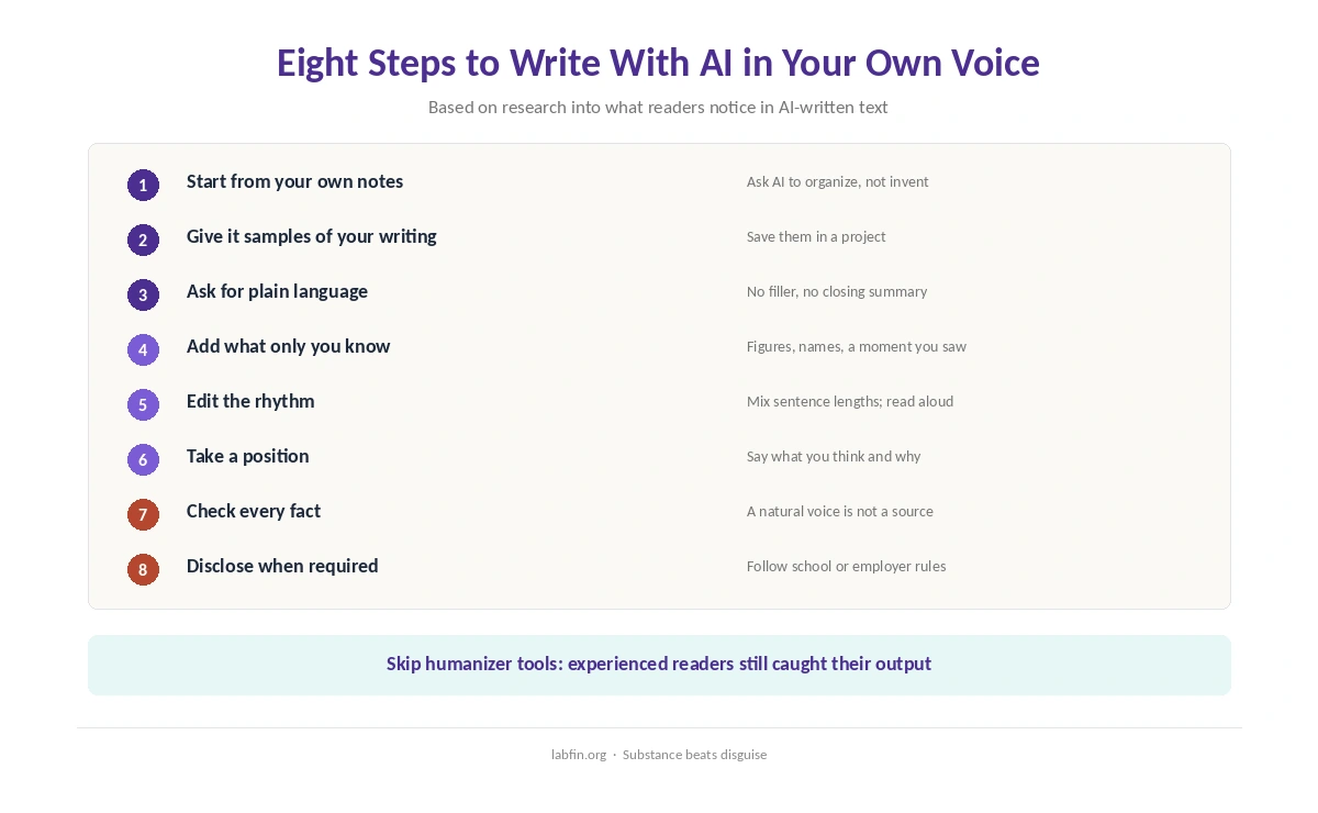 Eight steps to use AI for writing without sounding like AI