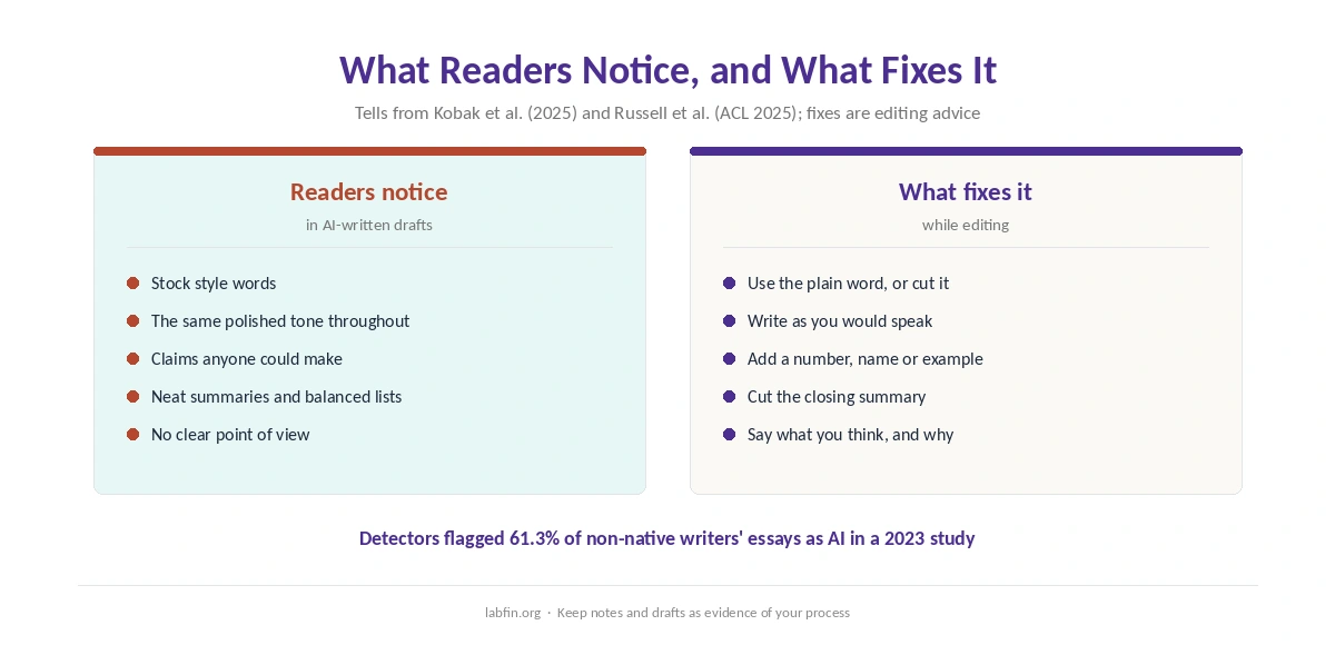 What readers notice in AI-written text and what fixes it