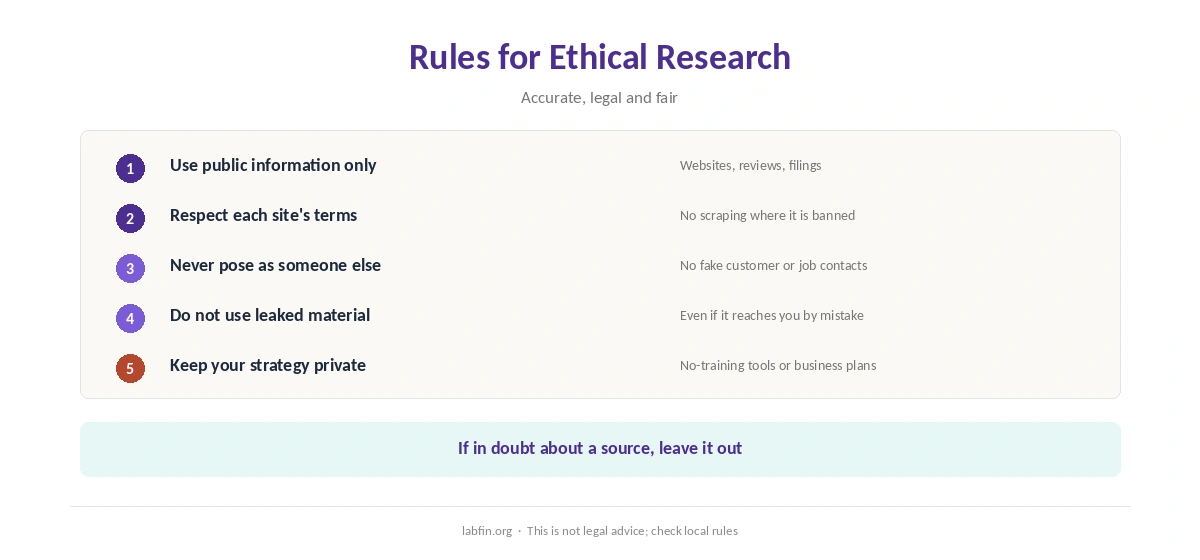 Rules for ethical, accurate AI competitive research
