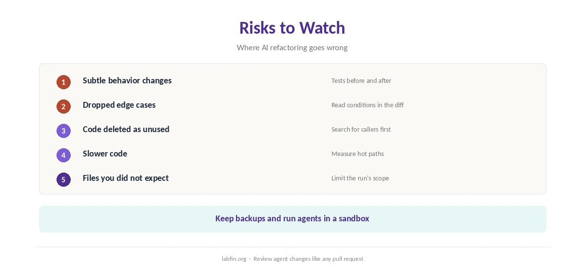 Risks in AI refactoring and how to catch each one