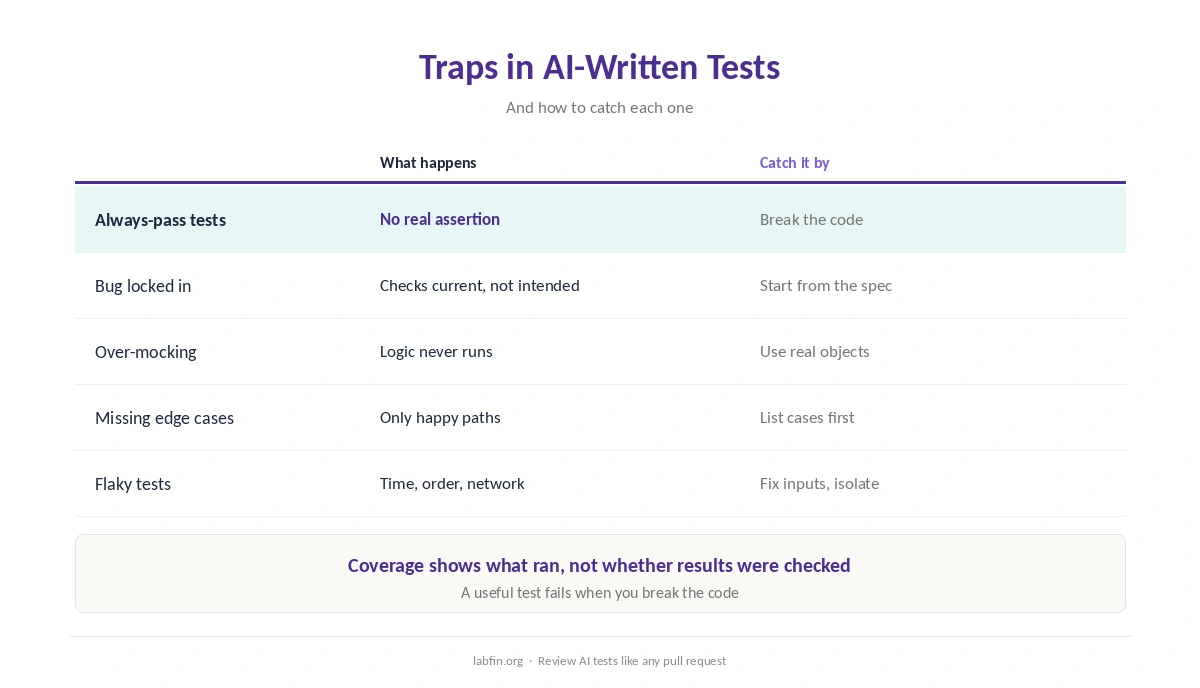 Common traps in AI-written unit tests and how to catch each one
