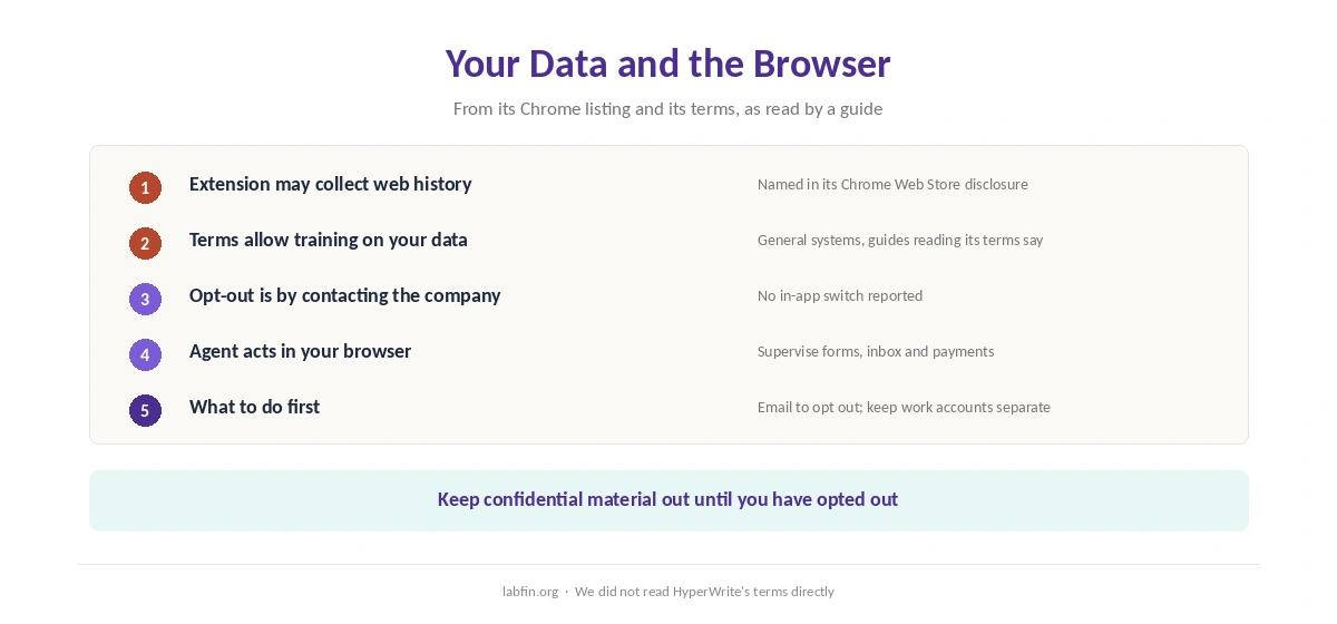 What HyperWrite's extension and terms say about your data: browsing history, training and opt-out