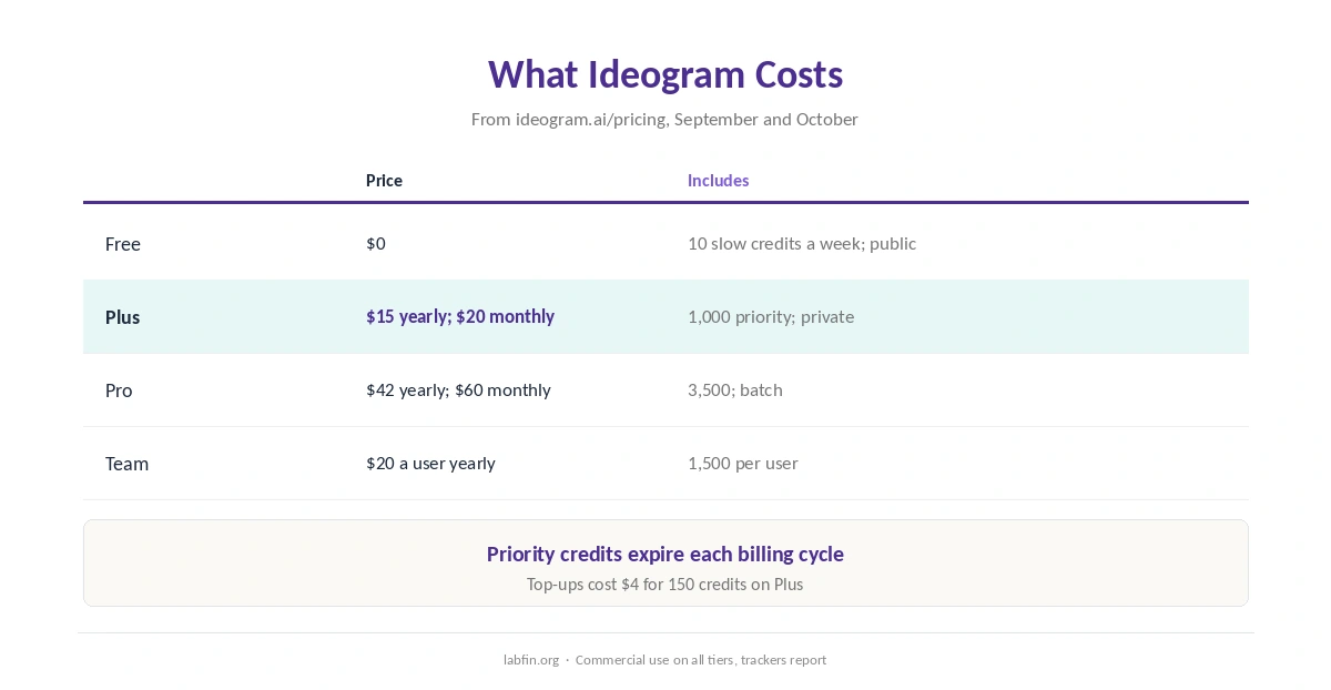 Ideogram plans in 2026 with prices and monthly usage limits