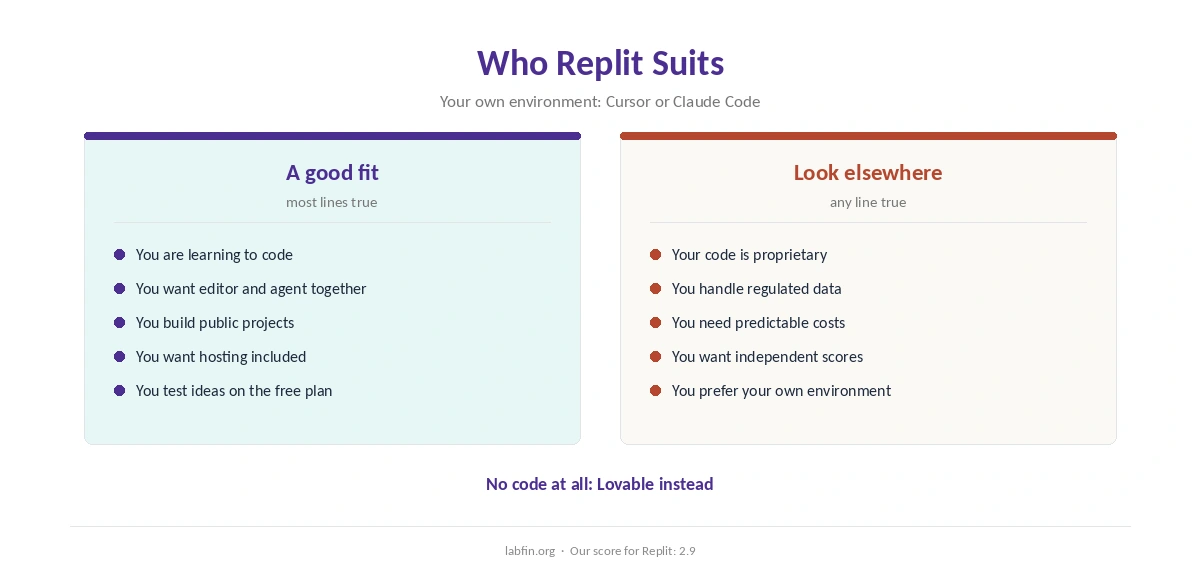 Who Replit suits and who should use Lovable, Bolt.new or a coding agent instead