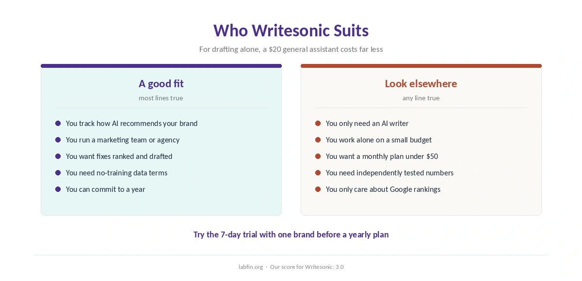 Who Writesonic suits and who should use a general AI writer instead